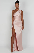 Robe longue de soirée asymétrique, plissée et fendue, six coloris