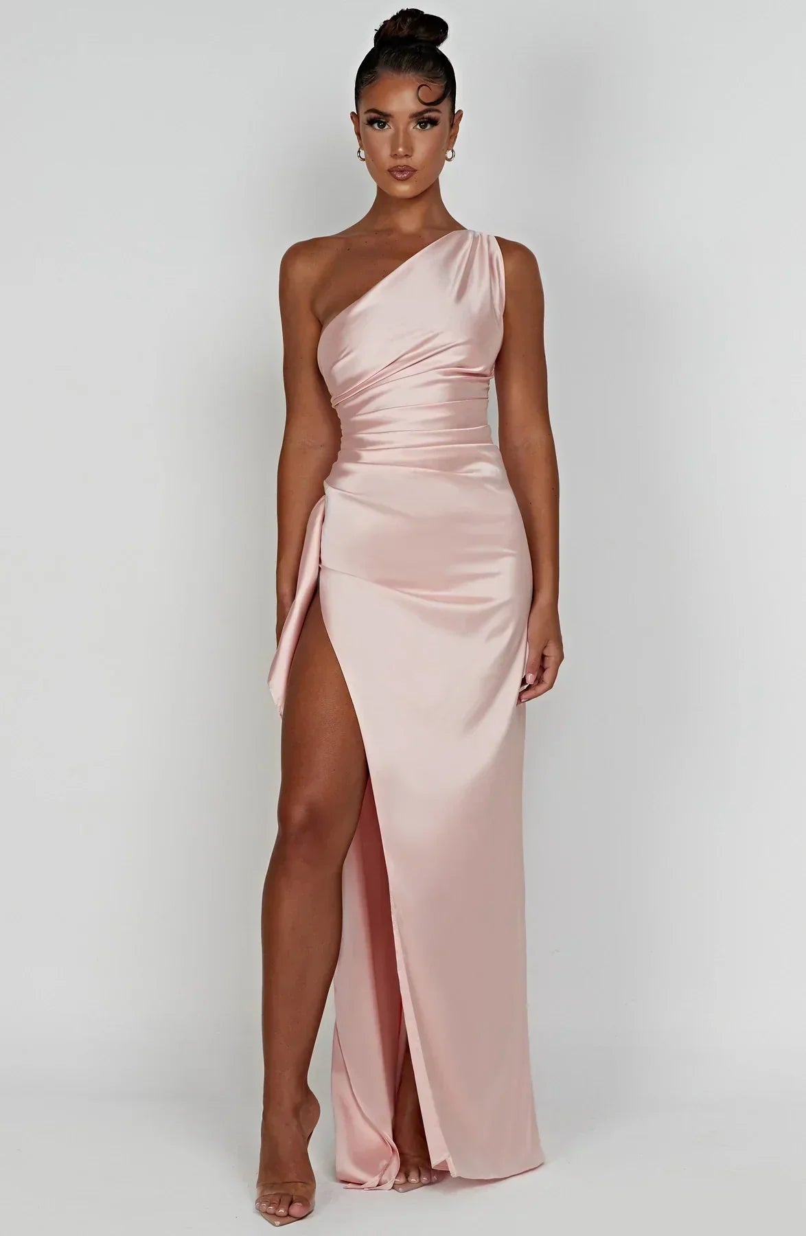Robe longue de soirée asymétrique, plissée et fendue, six coloris