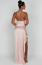 Robe longue de soirée asymétrique, plissée et fendue, six coloris