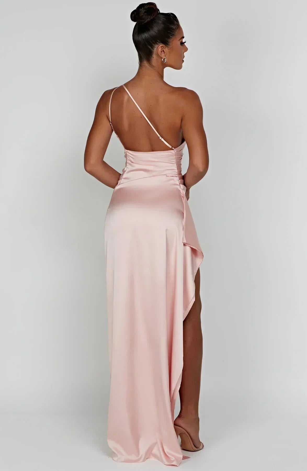 Robe longue de soirée asymétrique, plissée et fendue, six coloris