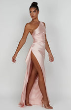 Robe longue de soirée asymétrique, plissée et fendue, six coloris