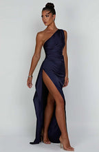 Robe longue de soirée asymétrique, plissée et fendue, six coloris
