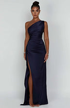 Robe longue de soirée asymétrique, plissée et fendue, six coloris