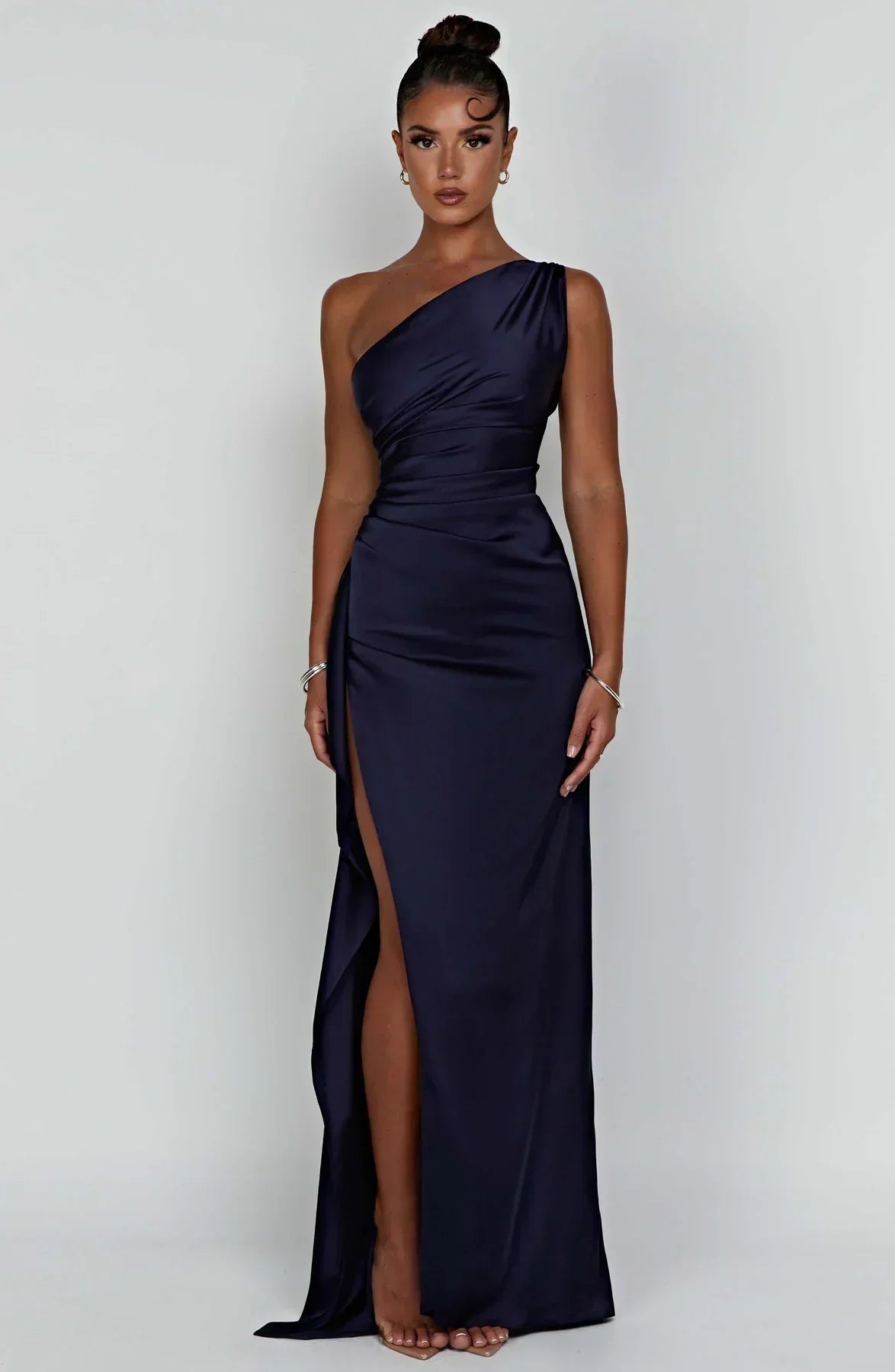 Robe longue de soirée asymétrique, plissée et fendue, six coloris