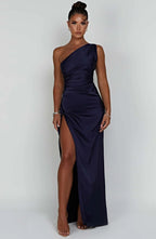 Robe longue de soirée asymétrique, plissée et fendue, six coloris