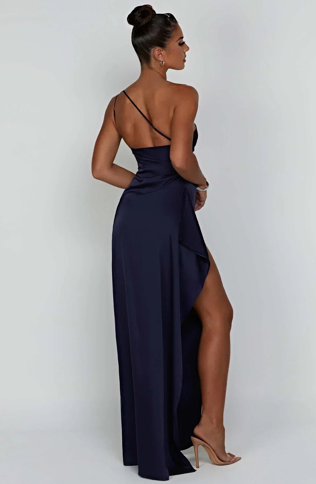 Robe longue de soirée asymétrique, plissée et fendue, six coloris
