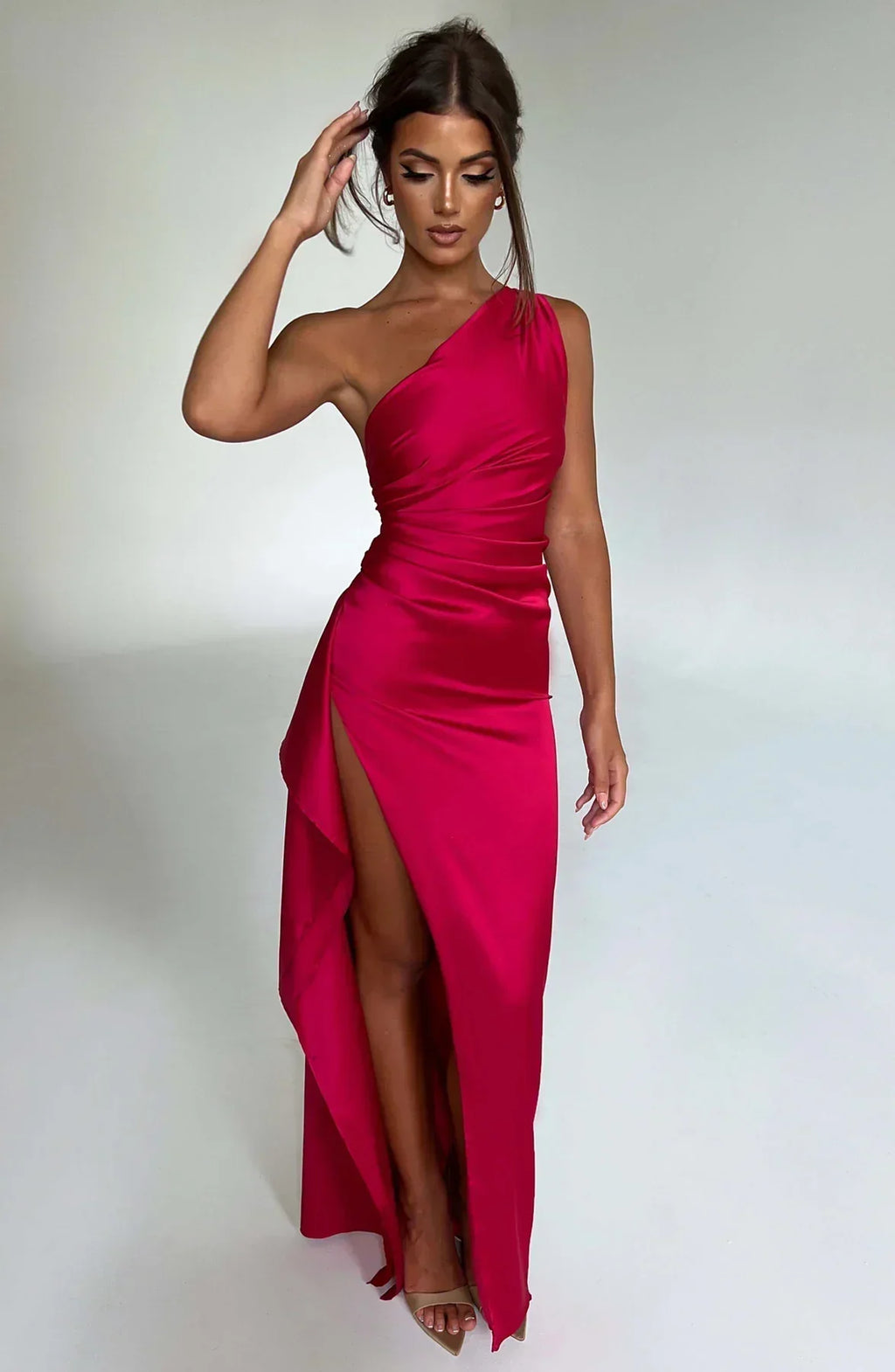 Robe longue de soirée asymétrique, plissée et fendue, six coloris