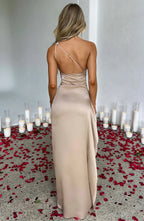 Robe longue de soirée asymétrique, plissée et fendue, six coloris