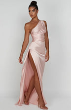 Robe longue de soirée asymétrique, plissée et fendue, six coloris