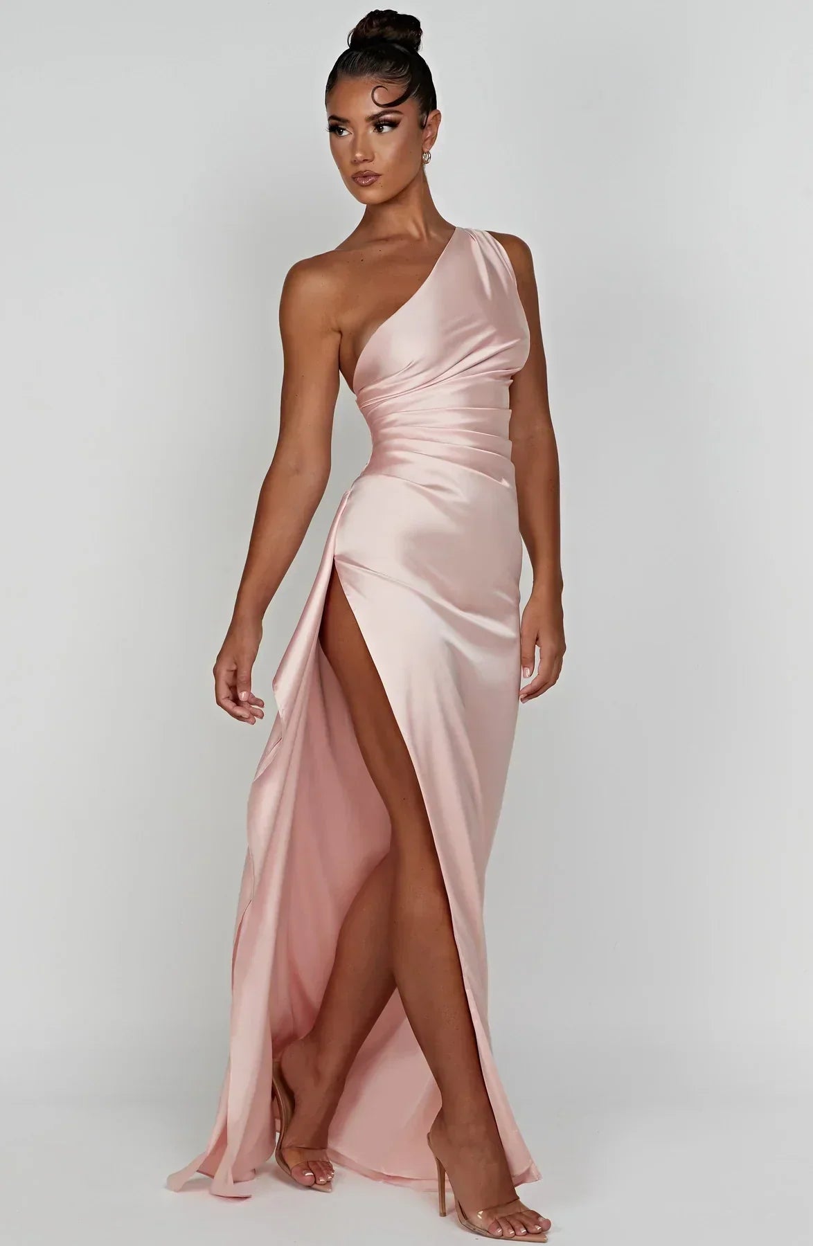 Robe longue de soirée asymétrique, plissée et fendue, six coloris