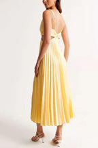 Robe de soirée en satin plissé, décolleté en V, six coloris
