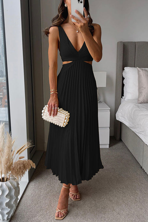 Robe de soirée en satin plissé, décolleté en V, six coloris, noir