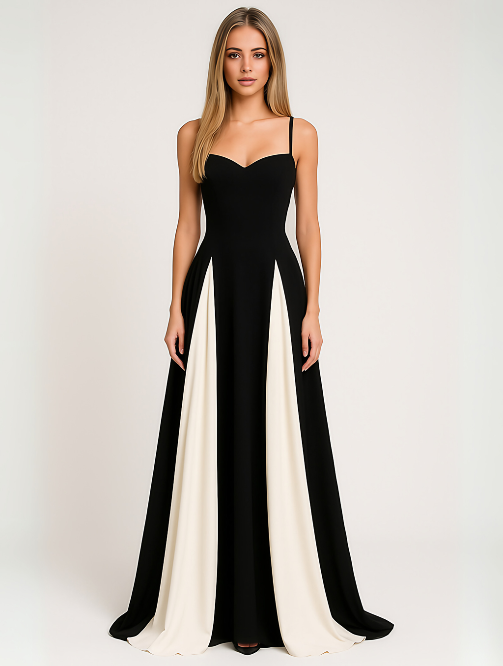 Robe de soirée noire à corsage structuré et jupe fluide, noir