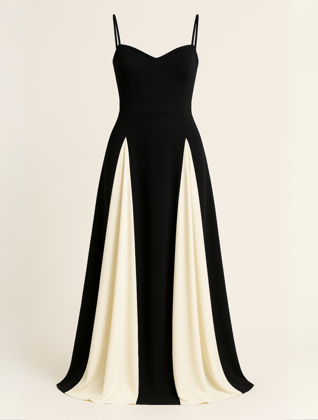 Robe de soirée noire à corsage structuré et jupe fluide
