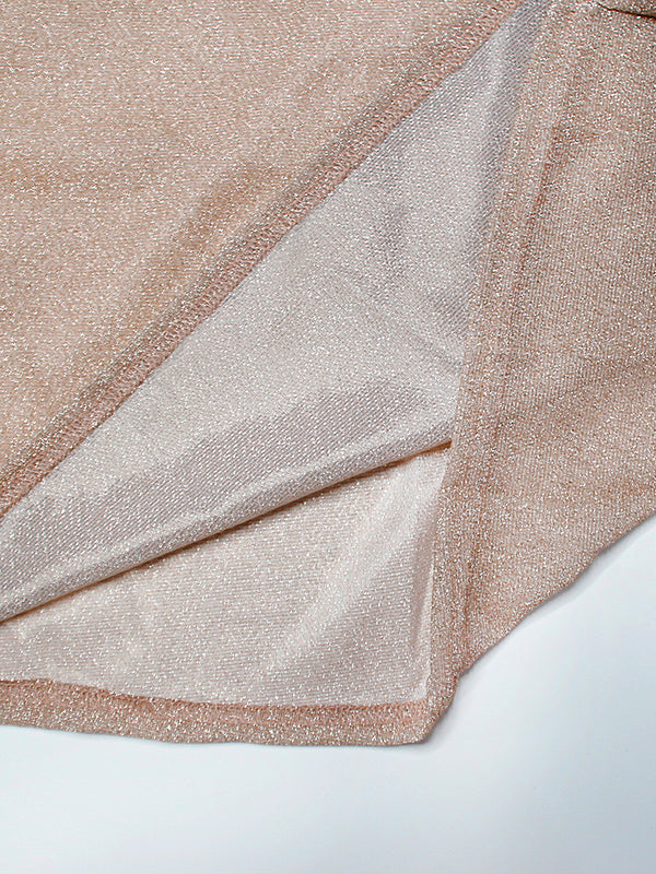 Robe de soirée longue crème en tissu brillant, manches longues