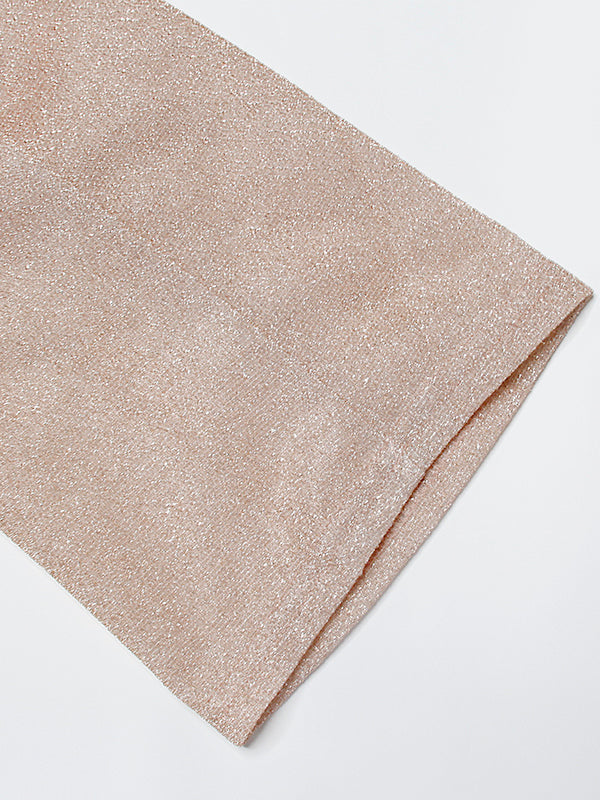 Robe de soirée longue crème en tissu brillant, manches longues