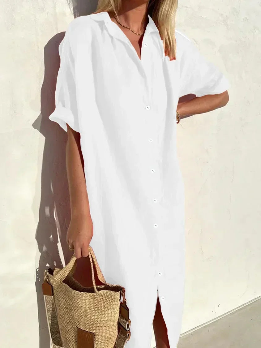 Robe boutonnée à manches amples, sept coloris, du XS au 2XL, blanc