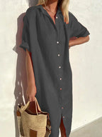 Robe boutonnée à manches amples, sept coloris, du XS au 2XL, gris foncé