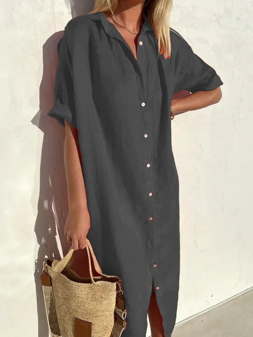 Robe boutonnée à manches amples, sept coloris, du XS au 2XL, gris foncé