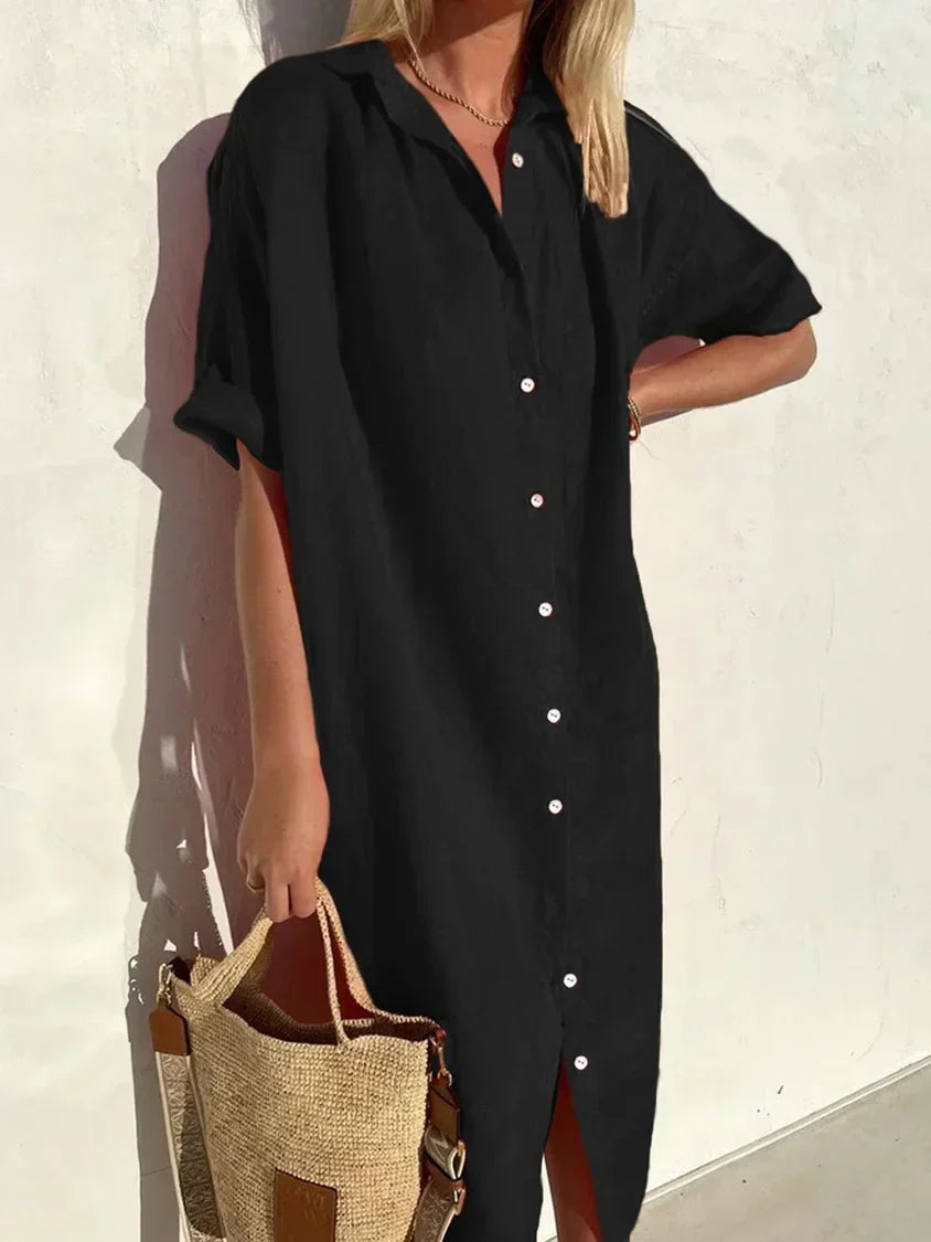 Robe boutonnée à manches amples, sept coloris, du XS au 2XL, noir