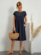 Robe décontractée femme à poches, cinq coloris, du S au 2XL, bleu marine