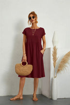 Robe décontractée femme à poches, cinq coloris, du S au 2XL, bordeaux