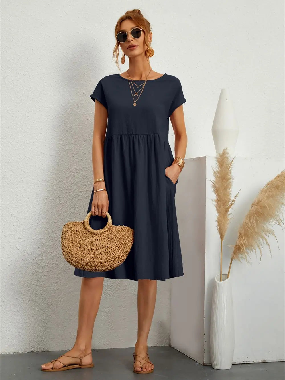 Robe décontractée femme à poches, cinq coloris, du S au 2XL