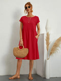 Robe décontractée femme à poches, cinq coloris, du S au 2XL, rouge