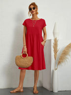 Robe décontractée femme à poches, cinq coloris, du S au 2XL, rouge