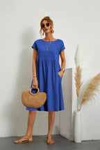 Robe décontractée femme à poches, cinq coloris, du S au 2XL, bleu