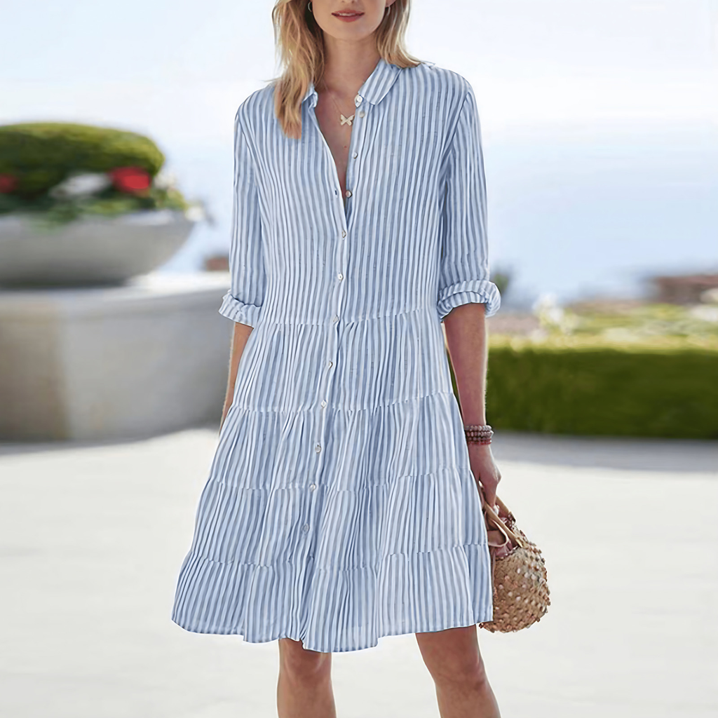 Robe d'été rayée femme, coupe évasée, cinq coloris, bleu