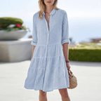 Robe d'été rayée femme, coupe évasée, cinq coloris, bleu