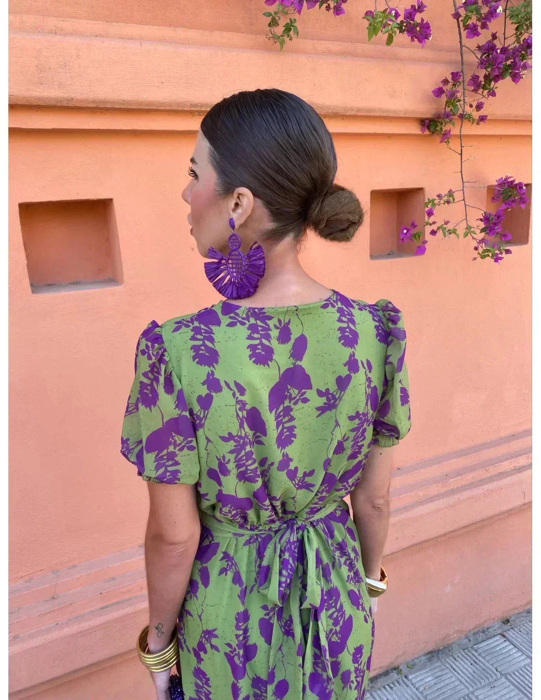 Robe d'été col V à manches courtes, verte, du S au 3XL
