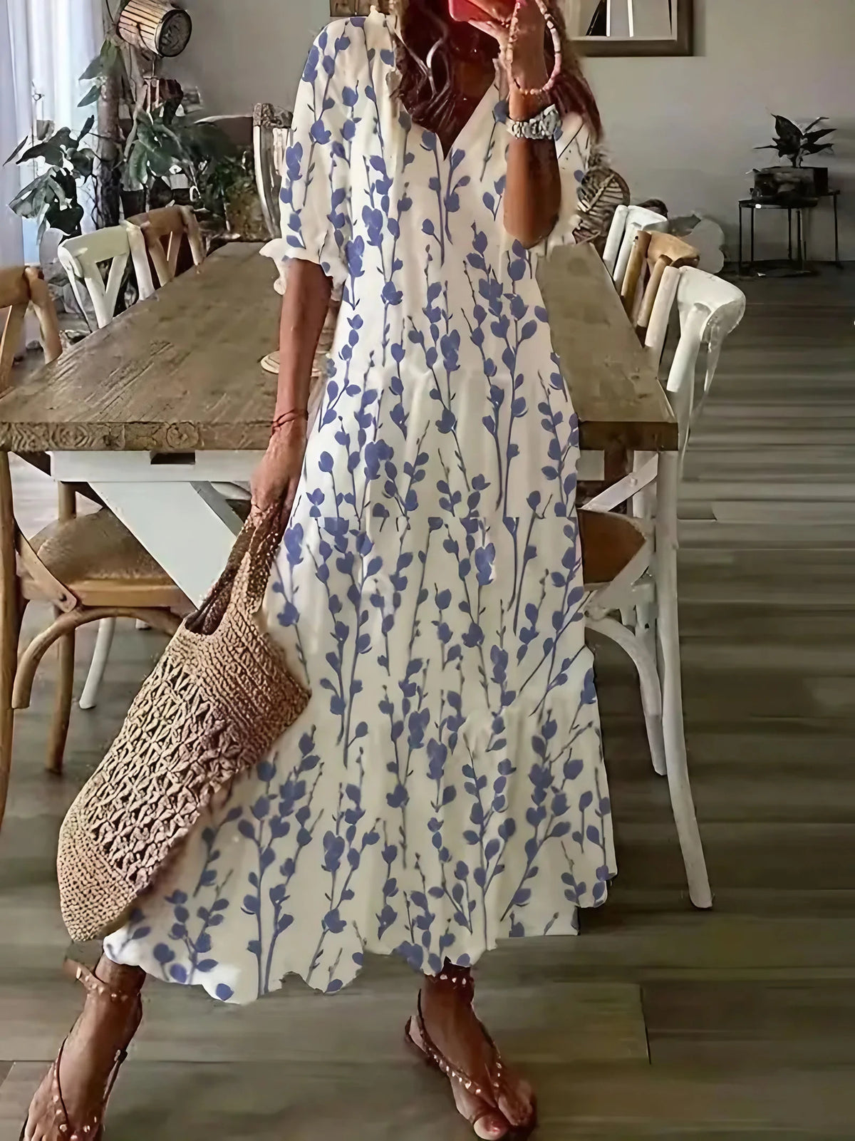 Robe bohème d'été fluide, blanc ou bleu, du S au 2XL, blanc