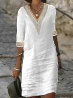 Robe d'été fluide à détails en crochet, quatre coloris, du S au 3XL, blanc