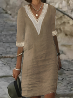 Robe d'été fluide à détails en crochet, quatre coloris, du S au 3XL, kaki