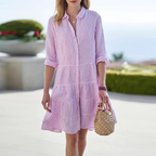 Robe midi fleurie à manches papillon, col V, taille cintrée, rose
