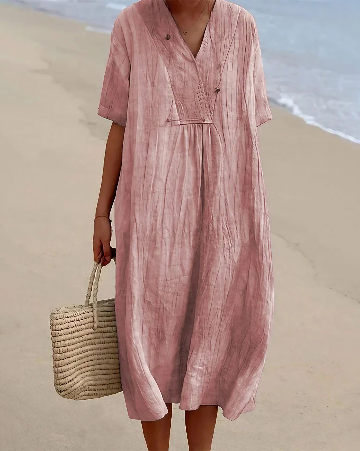 Robe d'été femme, buste ajusté et jupe évasée, rose