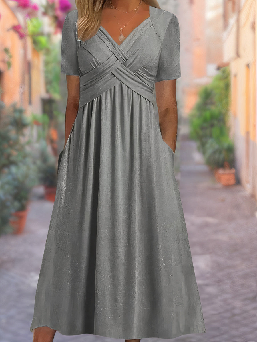 Robe d'été col V, coupe ample, sept coloris, du S au 3XL, gris clair
