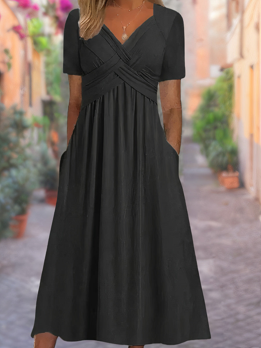 Robe d'été col V, coupe ample, sept coloris, du S au 3XL, noir