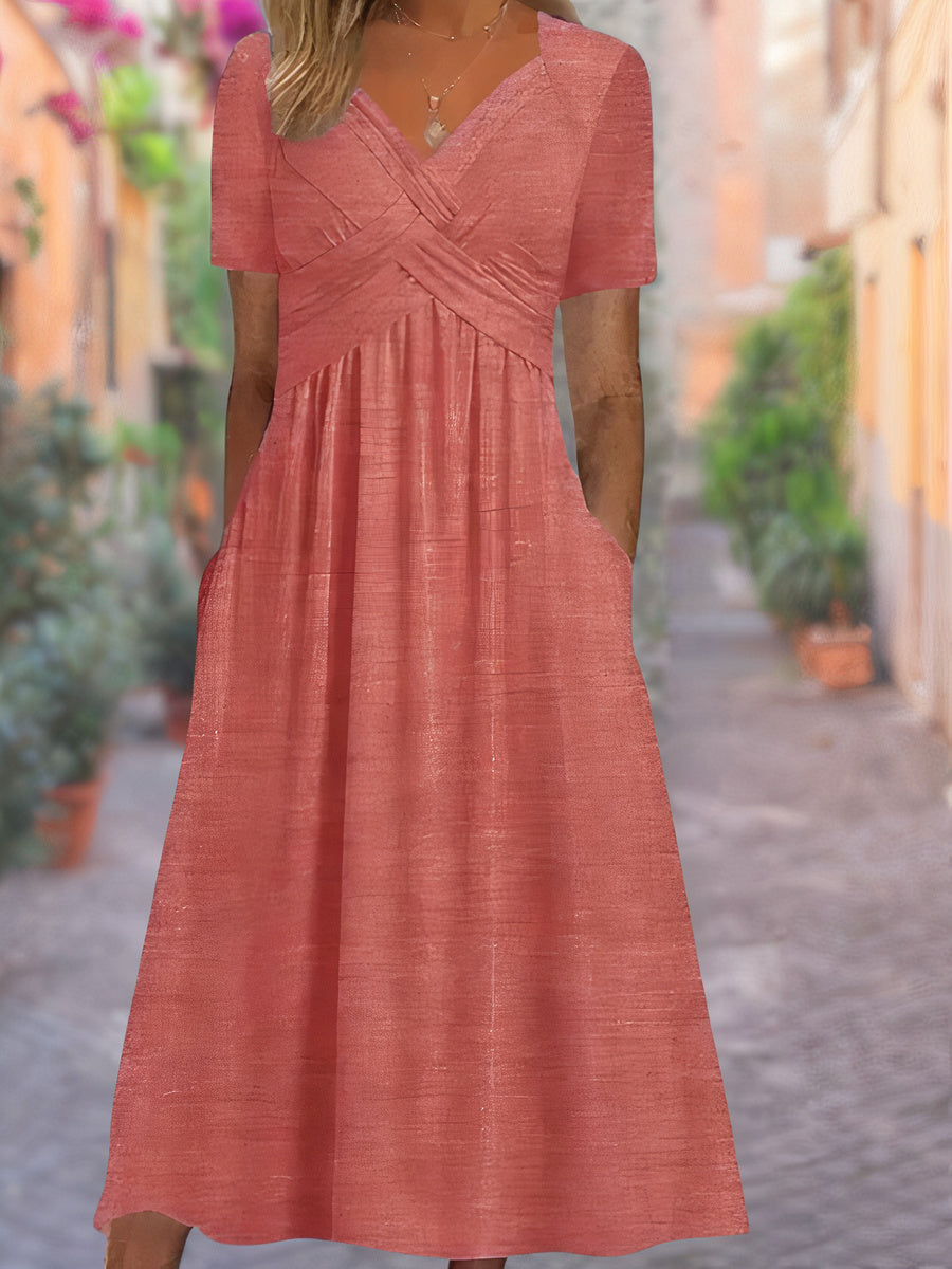 Robe d'été col V, coupe ample, sept coloris, du S au 3XL, rose