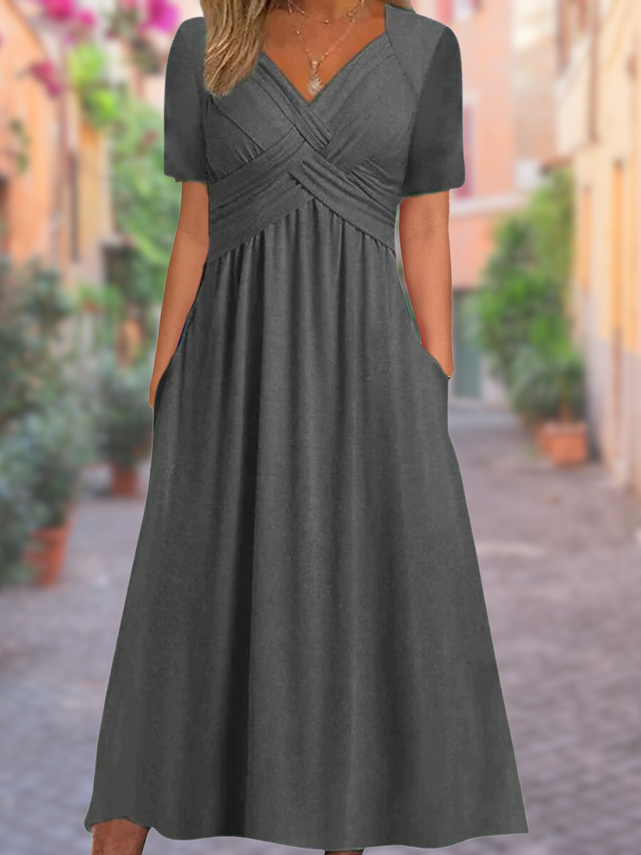 Robe d'été col V, coupe ample, sept coloris, du S au 3XL, gris
