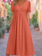 Robe d'été col V, coupe ample, sept coloris, du S au 3XL, orange