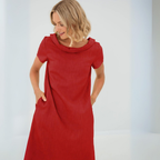 Robe d'été évasée à col V et poches, huit coloris, S au 2XL, rouge