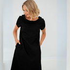 Robe d'été évasée à col V et poches, huit coloris, S au 2XL, noir