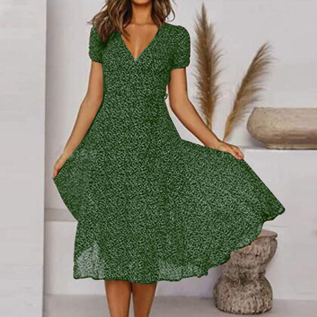 Robe fleurie trapèze col V femme, six coloris, du S au 3XL, vert