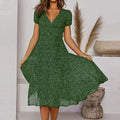 Robe fleurie trapèze col V femme, six coloris, du S au 3XL, vert