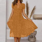 Robe fleurie trapèze col V femme, six coloris, du S au 3XL, jaune
