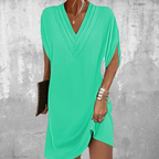 Robe d'été col V à manches fendues, longueur genou, vert