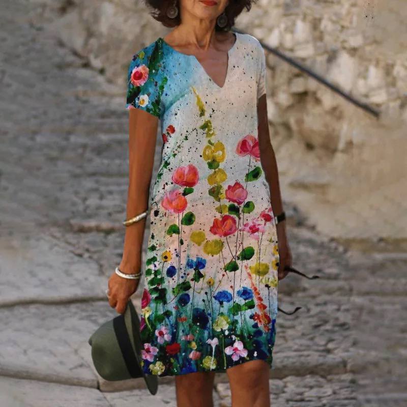 Robe d'été fleurie femme, coupe fluide, quatre coloris, blanc